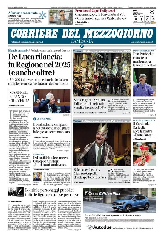 Prima-pagina-corriere del mezzogiorno-del-2024-12-28